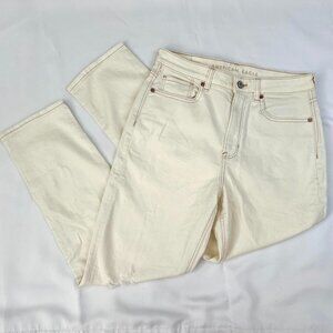 American Eagle Cream/Off-White Ripped Mom Jeans - Size 8 Regular